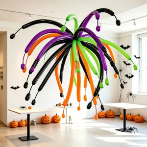 Halloween Fireworks Balloon Garland Kit Black Orange Purple Green Strip Balloons Party Hanging Decor