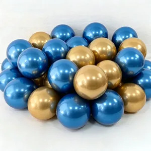 Metallic blue and gold balloons cluster party decoration for birthday and celebration events.