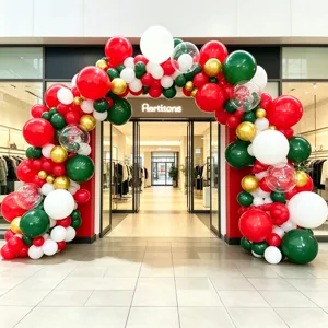 Balloon arch kit for store opening party decoration red green white gold balloons.