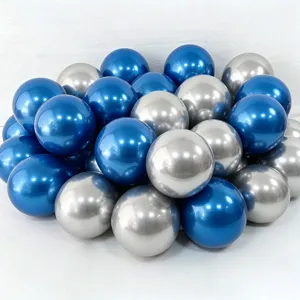 Blue and silver metallic balloons set for birthday party decorations and events background setup