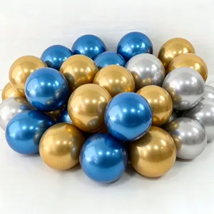 Metallic party balloons set in blue, gold and silver, perfect for birthday party decorations.