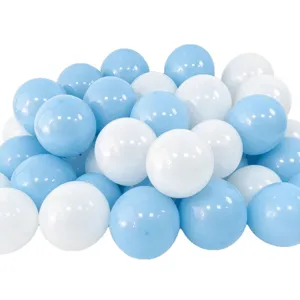 Blue and white balloons detail shot for birthday party decoration, vibrant balloon cluster setup.