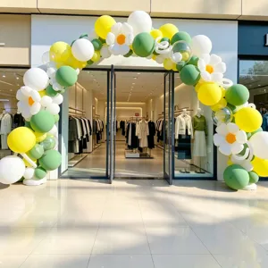 Balloon arch kit for store opening party decoration green white yellow daisy balloons backdrop