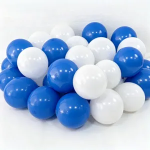Blue and white latex balloons set for birthday party decorations and festive event supplies.