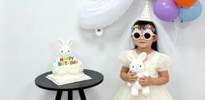 Birthday party decoration set with cute rabbit cake plush toy and balloons for girls celebration