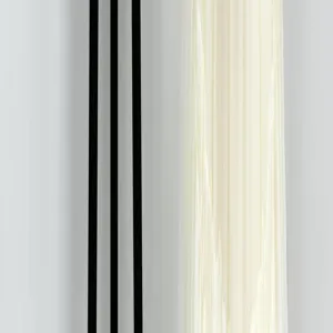 Modern minimalist home decor detail featuring vertical black rods and white textured panel.