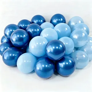 Blue balloon set for birthday party decorations, metallic and matte balloon cluster.