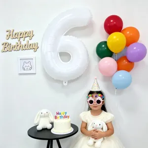 40-inch white number 6 balloon birthday party decoration set with colorful balloons for girls.