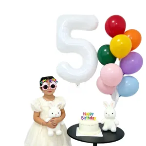 40 inch white number 5 foil balloon colorful latex balloons birthday party decoration set