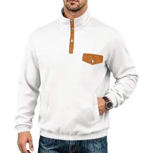 Hombre sudadera cuello alzado casual color contraste manga larga superior blanco nuevo