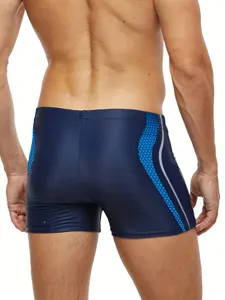 Herren Badedose Boxerschnitt mit blauen Wabenseiten, schnelltrocknende Strand-Badebekleidung.
