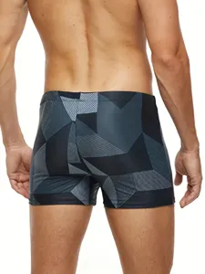 Herren Badehose mit geometrischem Muster, schnelltrocknende Boxer Badeshorts für den Strand.