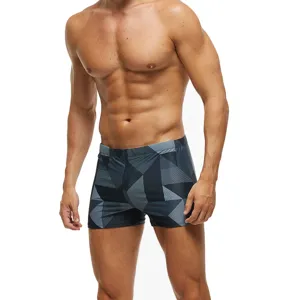 Herren Badeshorts mit geometrischem Muster Boxer Schwimmhose Strand Schnelltrocknend