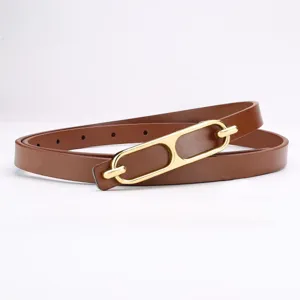Cinturón Delgado para Mujer de Estilo Británico Vintage PVC Hebilla Dorada Cinturón de Cintura Ajustable para Trajes Pantalones Accesorios Diarios Minimalistas