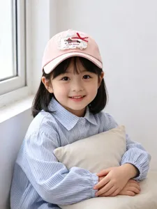 Kids pink baseball cap cute bow lace patch sun hat casual outdoor breathable visor hat for girls