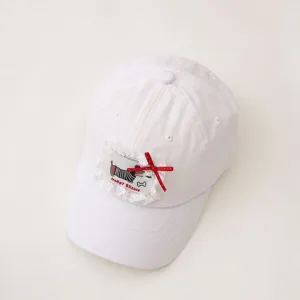 Cute white baseball cap for kids, featuring a sweet lace bow patch and dog graphic design.