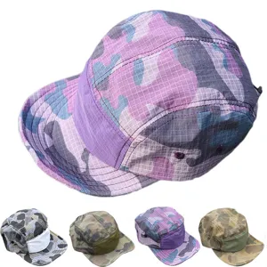 Kids summer camouflage quick dry 5 panel camp cap short brim outdoor baseball hat.