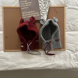 Gorro de pasamontañas tejido de orejas de animales lindo de invierno, sombrero cálido para niños.