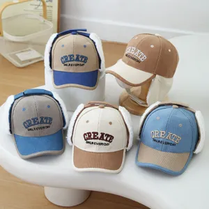 Kids corduroy ear-flap baseball cap autumn winter warm thick children duckbill hat