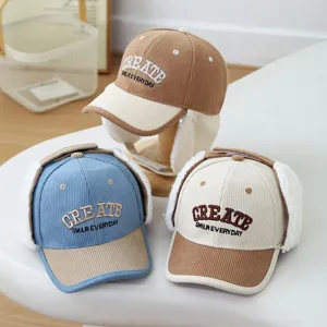 Kids Corduroy Ear Flap Baseball Cap Winter Warm Baby Boy Girl Hat Letter Embroidery Lei Feng Cap Windproof Outdoor Hat