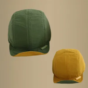 Detail shot of kids quick-drying camp cap, soft foldable brim, double-sided wearable design.