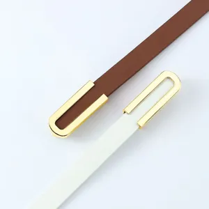 Cinturón fino de cuero para mujer minimalista con hebilla dorada elegante para traje