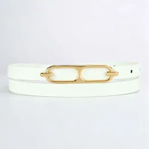 Cinturon fino blanco de mujer con hebilla geometrica dorada elegante cinturon de cintura