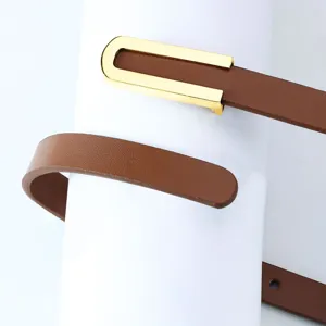 Cinturón de cuero fino para mujer hebilla dorada minimalista elegante pantalón