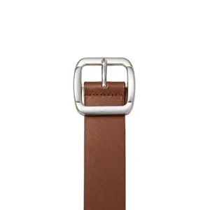 Damen brauner Ledergürtel mit silberner Dornschließe, minimalistischer Freizeithosengürtel