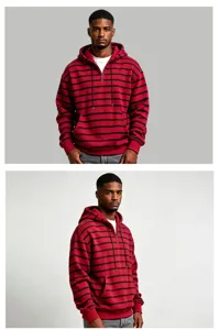 Felpa uomo mezza zip a righe casual pesante autunno inverno top a maniche lunghe.