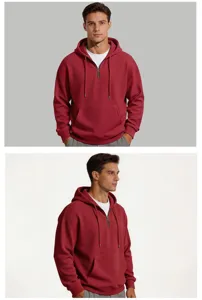 Detailed view of men's waffle knit quarter-zip hoodie showcasing texture and fit.