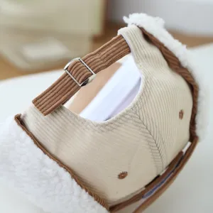 Kids winter corduroy earflap baseball cap with adjustable strap warm detail view