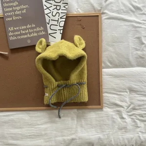 Gorro pasamontañas de punto para bebé de invierno orejas de oso bonitas bufanda cálida