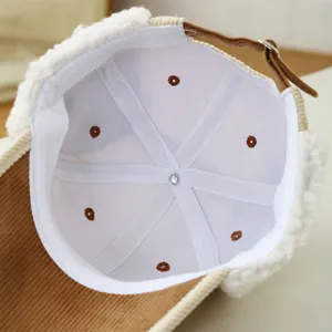 Kids corduroy baseball winter warm earflap hat internal structure detail product view