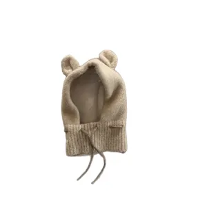 Lindo gorro pasamontañas de punto de invierno para bebé con orejas de oso, capucha cálida ideal para frío.