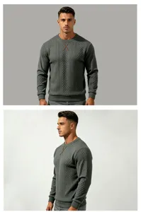 Mens long sleeve knitted sweater casual autumn winter crewneck pullover solid color top