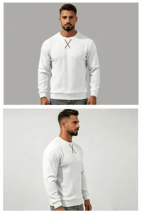 Men's long sleeve knitted sweater casual crewneck textured pullover top for autumn winter