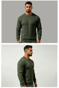 Men's long sleeve knit sweater with jacquard texture and crew neck design for autumn winter.