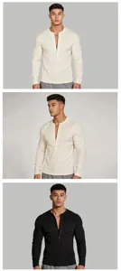 Maglietta manica lunga uomo Henley casual con scollo a V bottoni e tessuto waffle.