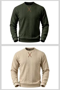 Mens long sleeve knit sweater casual crewneck jacquard pullover with stylish cross patch