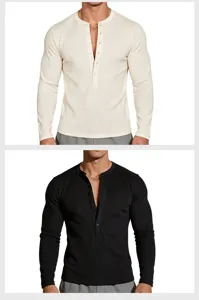 Maglia Henley a manica lunga da uomo in maglia waffle slim fit autunno inverno.