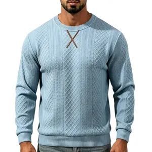 Men's blue knit sweater autumn winter crewneck pullover casual long sleeve stylish top