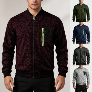 Men's Casual Camouflage Textured Jacket Stand Collar Zip Up Sweatshirt Outdoor Baseball Uniform Windbreaker Outwear For Men