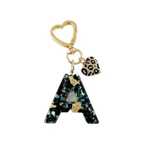 Harz Buchstabe A Schlüsselanhänger Gold Herz Leo Print Tasche Anhänger Modeschmuck