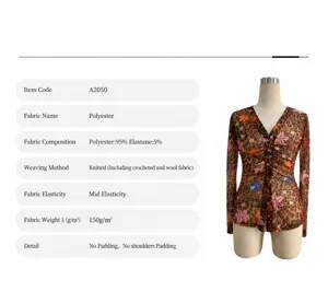 Leopard floral print mesh long sleeve blouse detail, polyester blend slim fit top style.