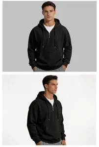 Men's Waffle Knit Half Zip Hoodie Casual Long Sleeve Pullover Solid Color Sweatshirt
