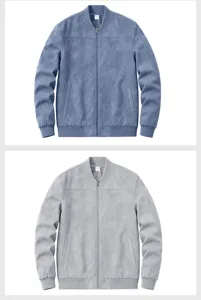 Men's Faux Suede Bomber Jacket Casual Stand Collar Zip Up Outerwear Solid Color Long Sleeve Coat