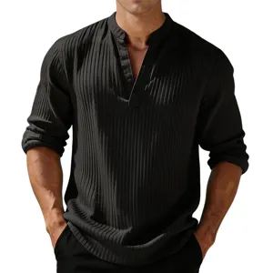 Hombre Casual Manga Larga Cuello V Color Sólido Acanalado Suéter Top Moda Diario