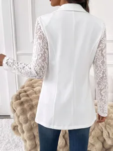 Dames witte blazer kanten lange mouw mode slim fit enkele knop jas herfst kleding