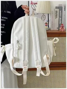 Zaino bianco con fiocco per ragazze studente borsa scolastica grande capacità tempo libero